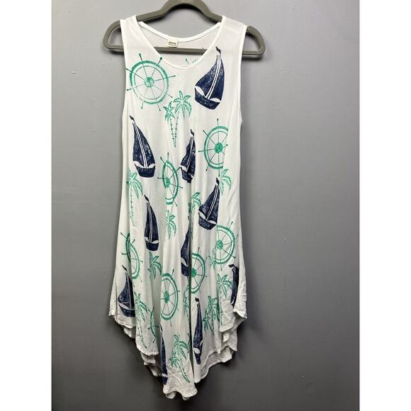 Seven Islands Dress Cover up Womens OSFA Colorful Print beach Sailboat FLAW - Picture 2 of 7